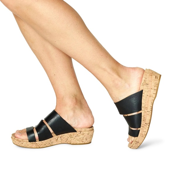 KorkEase Shoes Korkease Menzie Black Low Wedge Cork Sandals Poshmark